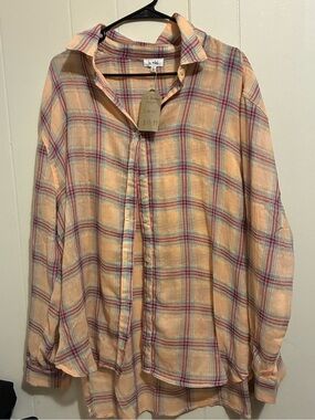 La Vie En Rose Peach Plaid Button-Up Shirt - Large